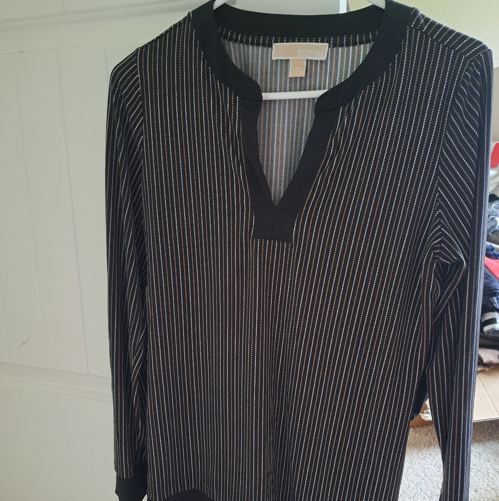 Michael Kors Black and Gold Striped Long Shirt